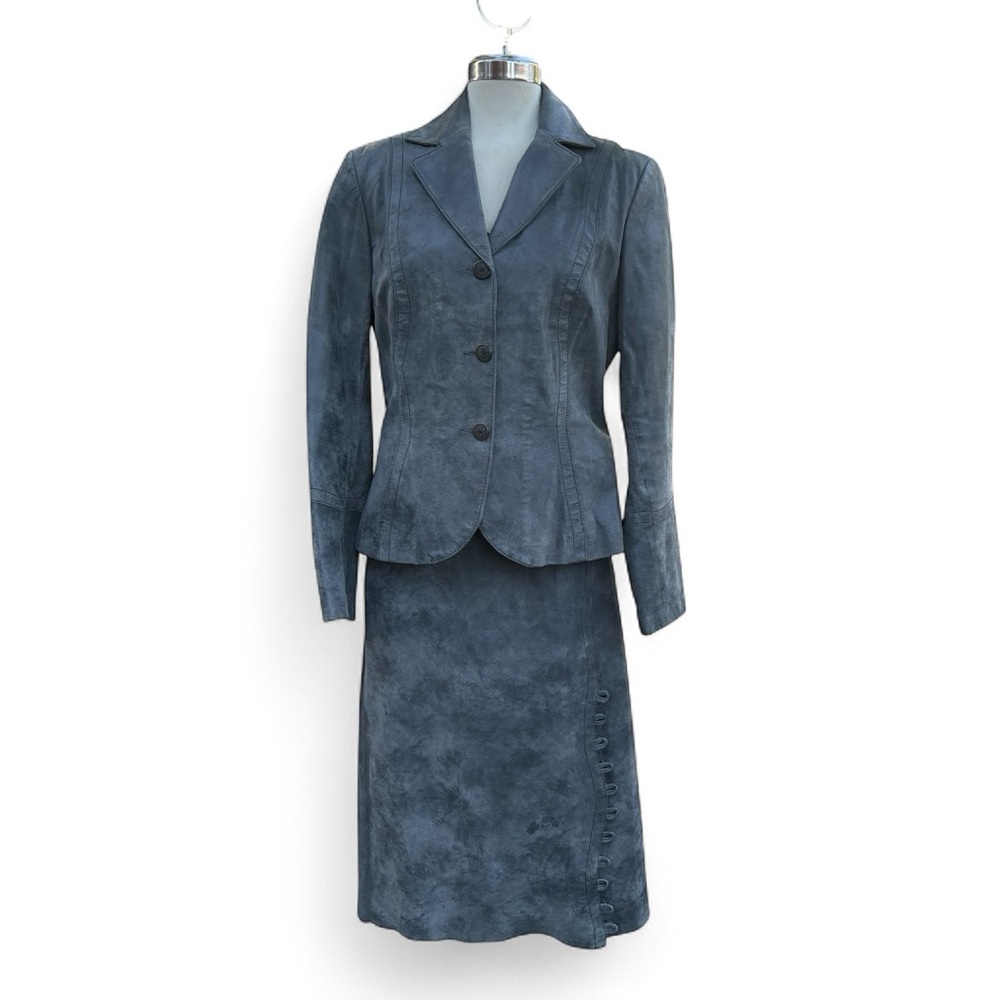 Danier gray Suede Leather two pieces Jacket and Skirt Suit Size M